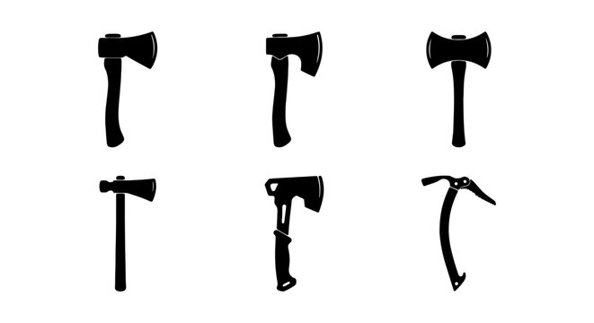 Vector Axe Icons Set: Hatchet, Woodcutting Axe, Ice Axe, Tools Collection