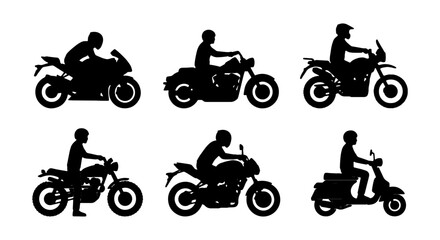 Fototapeta premium Motorcycle Silhouettes Set: Rider Icons, Scooter, Sportbike, Cruiser Styles