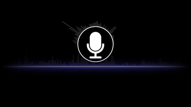 Animated microphone with pulsing audio waveform equalizer for podcast, music, and voiceover projects