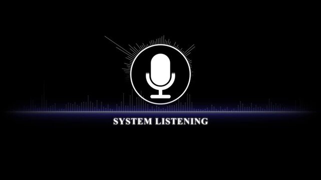 System listening voice recognition interface with animated sound wave audio spectrum and microphone artificial intelligence