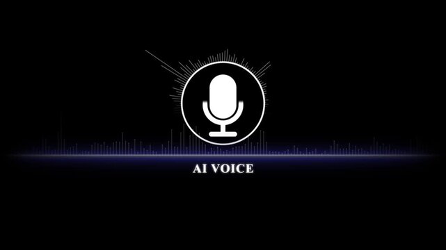 Ai voice technology concept with animated microphone and digital sound wave equalizer on black background