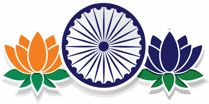 ashoka chakra with lotus flowers vector illustration on white background