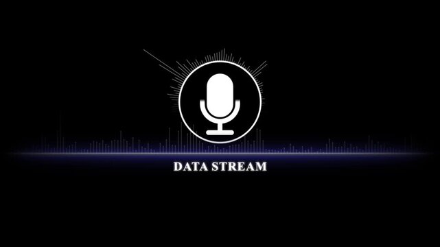 Digital audio waveform visualization with microphone for podcast, streaming, and data communication concepts