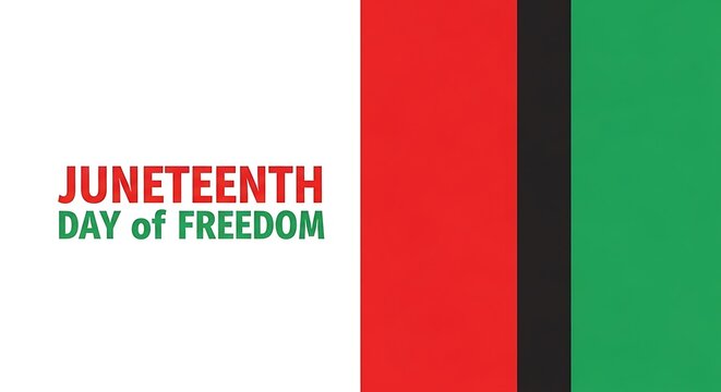 Minimalist Juneteenth day of freedom banner with red, black, and green vertical flag color stripes.