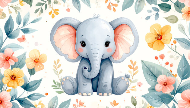 Niedlicher Elefant als Aquarell f&uuml;r Kinderzimmer