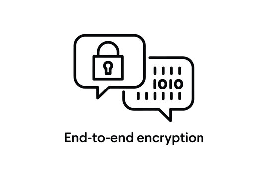 Secure messaging featuring a padlock and binary digits inside speech bubbles for data privacy and encryption