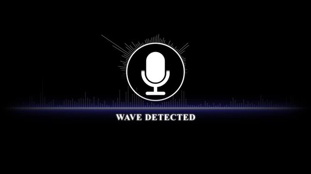Audio waveform visualization with microphone and wave detected text overlay for digital media and tech projects