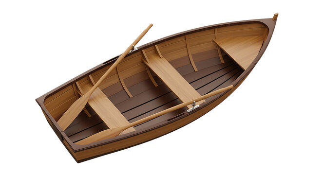 Wooden rowboat with oars top view isolated on transparent background