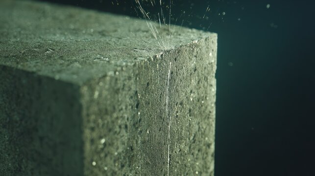 Close up of a textured cubic form with water dripping down the side