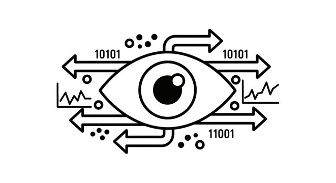Digital Eye Vision Concept: Data Analysis, Binary Code, and Futuristic Technology