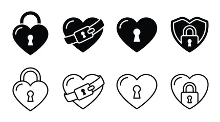 Set of heart lock icons, love padlock symbols, romantic security signs, vector illustration © Hikari Vector Studio