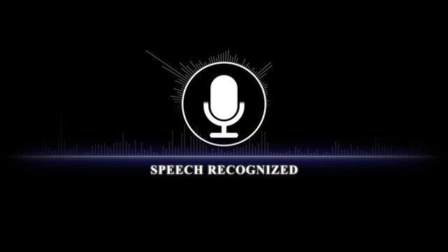 Speech recognized digital interface with animated microphone and audio waveform for ai voice technology concepts