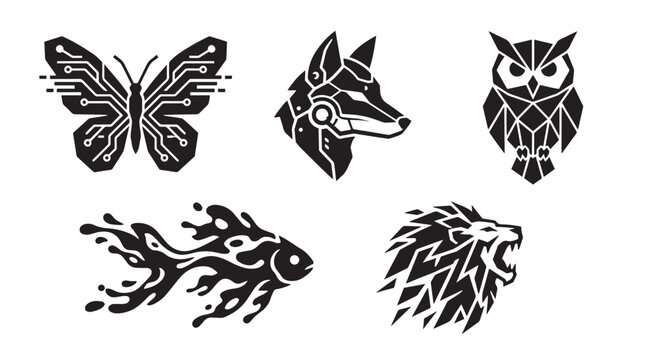 Geometric and Cybernetic Wild Animal Vector Logo Icon Set