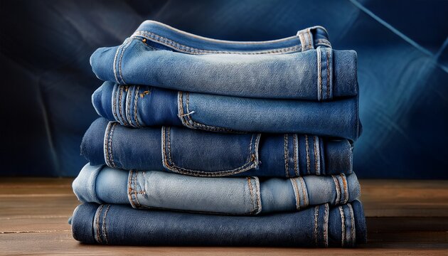 stack of neatly folded denim jeans with visible stitching texture
