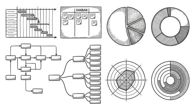 Business Charts and Diagrams Hand Drawn Sketch Style.