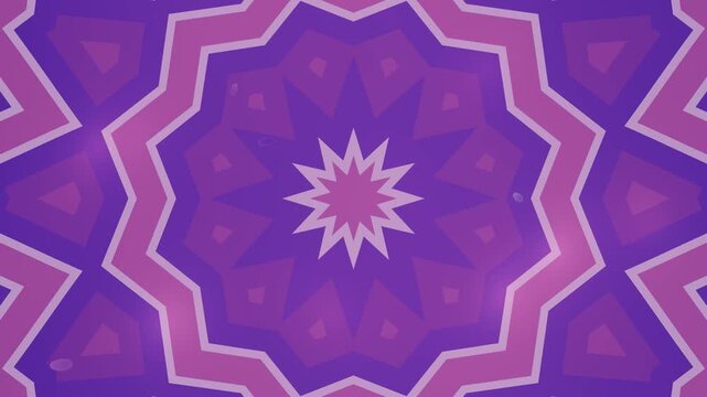 Pink radial geometric pattern with layered kaleidoscope symmetry, soft gradients, and repeating angular shapes forming a hypnotic center composition.