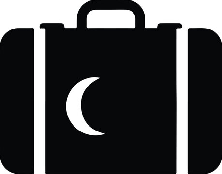 Silhouette vector travel suitcase icon with Islamic crescent moon symbol design
