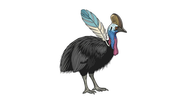 Large black bird with feathers.