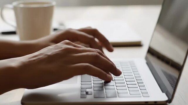 Woman Typing Laptop on Desk Work from Home Office