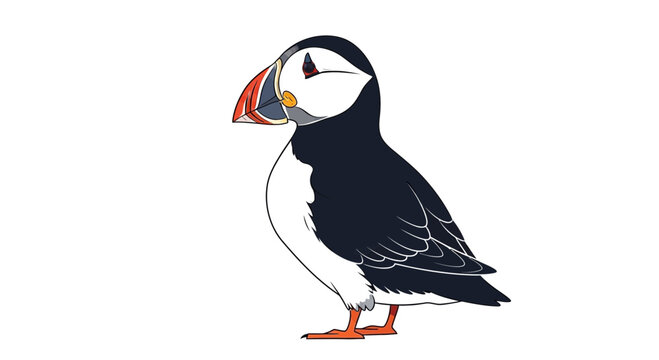 Puffin bird standing alone profile.