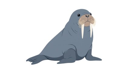 Fototapeta premium A walrus sits on ice looking sideways in a natural Arctic environment.