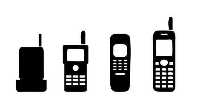 Set of vintage mobile phone silhouettes