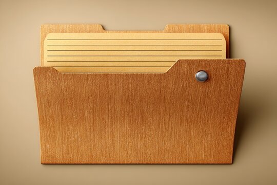Open manila folder with lined paper inside neutral background