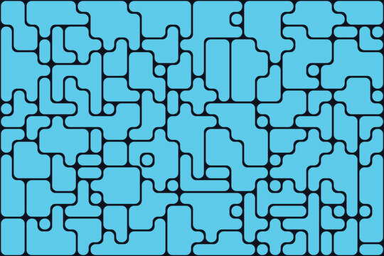 Abstract pattern of interlocking cyan shapes with rounded corners on dark background, blue