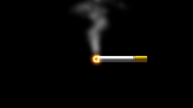 Animated cigarette with rising smoke on black background