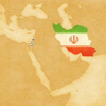 Ocher map of Middle East - Israel and Iran