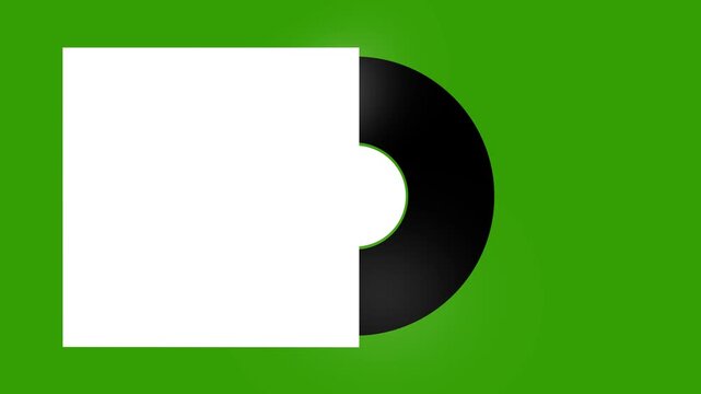 A vinyl record spinning half out of an album cover. Green screen to key out and place your own artwork. green Background
