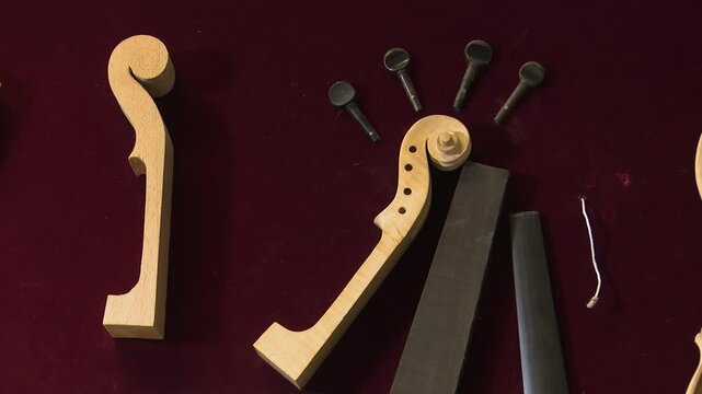 Bilbao, spain; may 21 2022: violin parts and tools in a luthier's workshop
