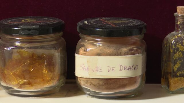 Bilbao, spain; may 21 2022: ancient luthier workshop with varnish ingredients