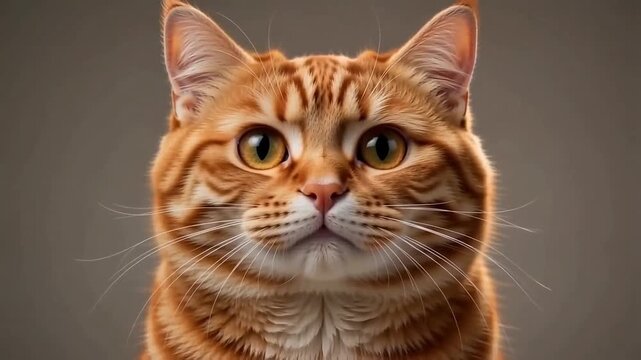 Ginger cat with big eyes looking surprised while blinking in a high quality motion video clip