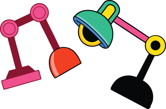 Bold Graphic Cartoon Desk Lamp Sticker Set with Colorful Modern Flat Design