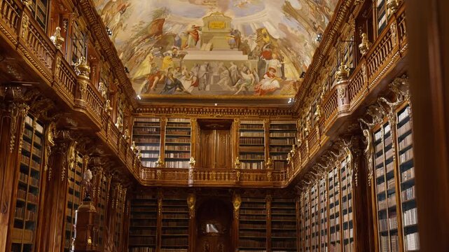 Valuable and best-preserved historical Strahov monastery Library Interior Hall View