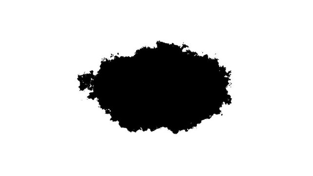 Black ink blot transition effect on white background