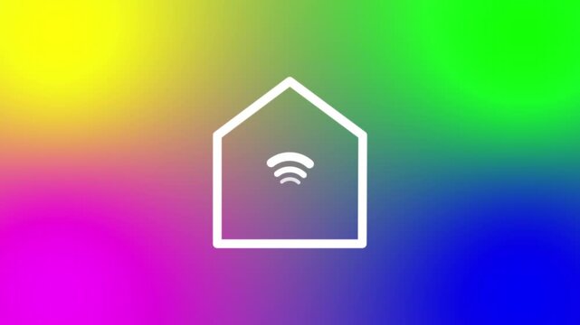 Abstract modern geometric shape with wi fi symbol inside glowing cube on gradient background