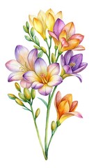 Obraz premium Watercolor bouquet of colorful flowers - A delicate watercolor illustration of a vibrant flower bouquet with soft pastel and warm tones.
