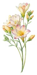 Obraz premium Soft pastel flowers on green stems - Delicate pastel-colored flowers with green stems in a natural arrangement, perfect for floral designs and nature-themed projects.