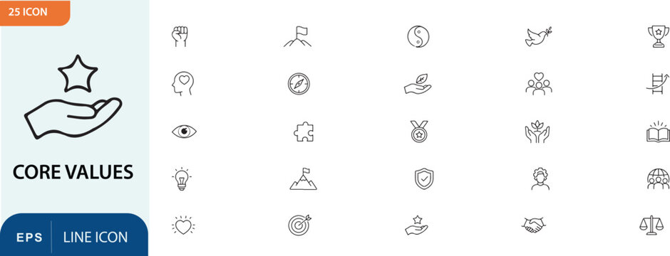 Core values icon set for business and ethics