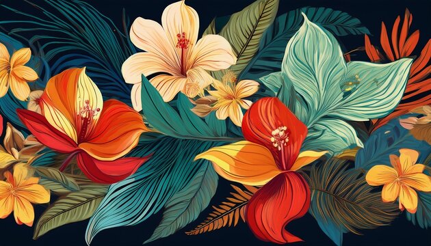 bold and exotic floral pattern on dark background