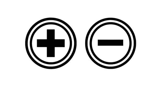 Plus and minus icons in circles isolated on transparent background, Vector