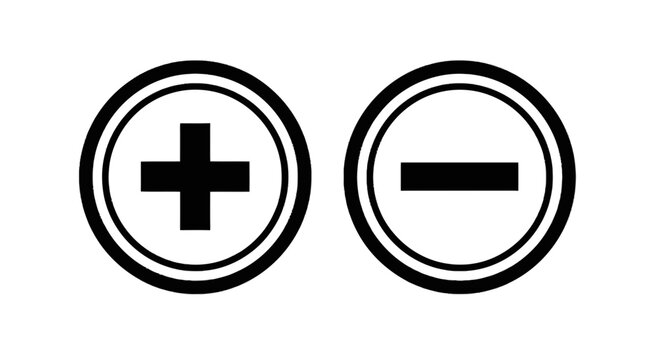 Plus and minus signs in circles isolated on transparent background, Vector
