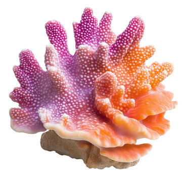 Colorful coral with pink and orange polyps isolated on transparent background PNG element