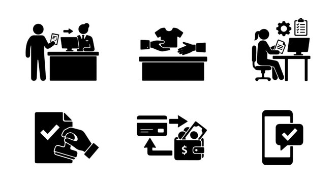Business Transaction Icons, E-commerce Workflow, Payment Process, Customer Service, Digital Commerce
