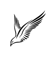 Fototapeta premium Flying Bird, Black Silhouette, Vector Icon, Wildlife Illustration