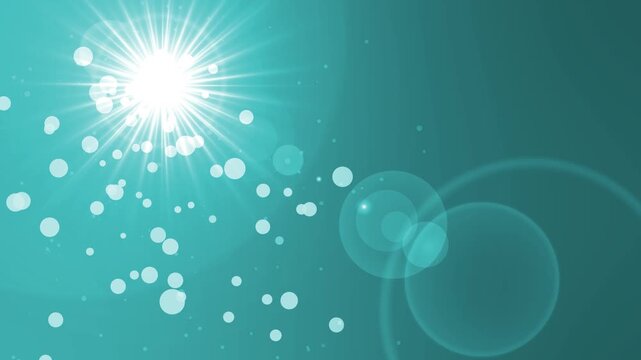 Bright sunburst with lens flare background animation, Lens flare and bokeh particles over a subtle gray gradient background