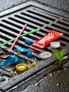 Pollution in drain Plastic waste harming nature and environment