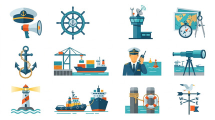 Nautical Maritime Transportation and Navigation Icons Set. © Ibrahim